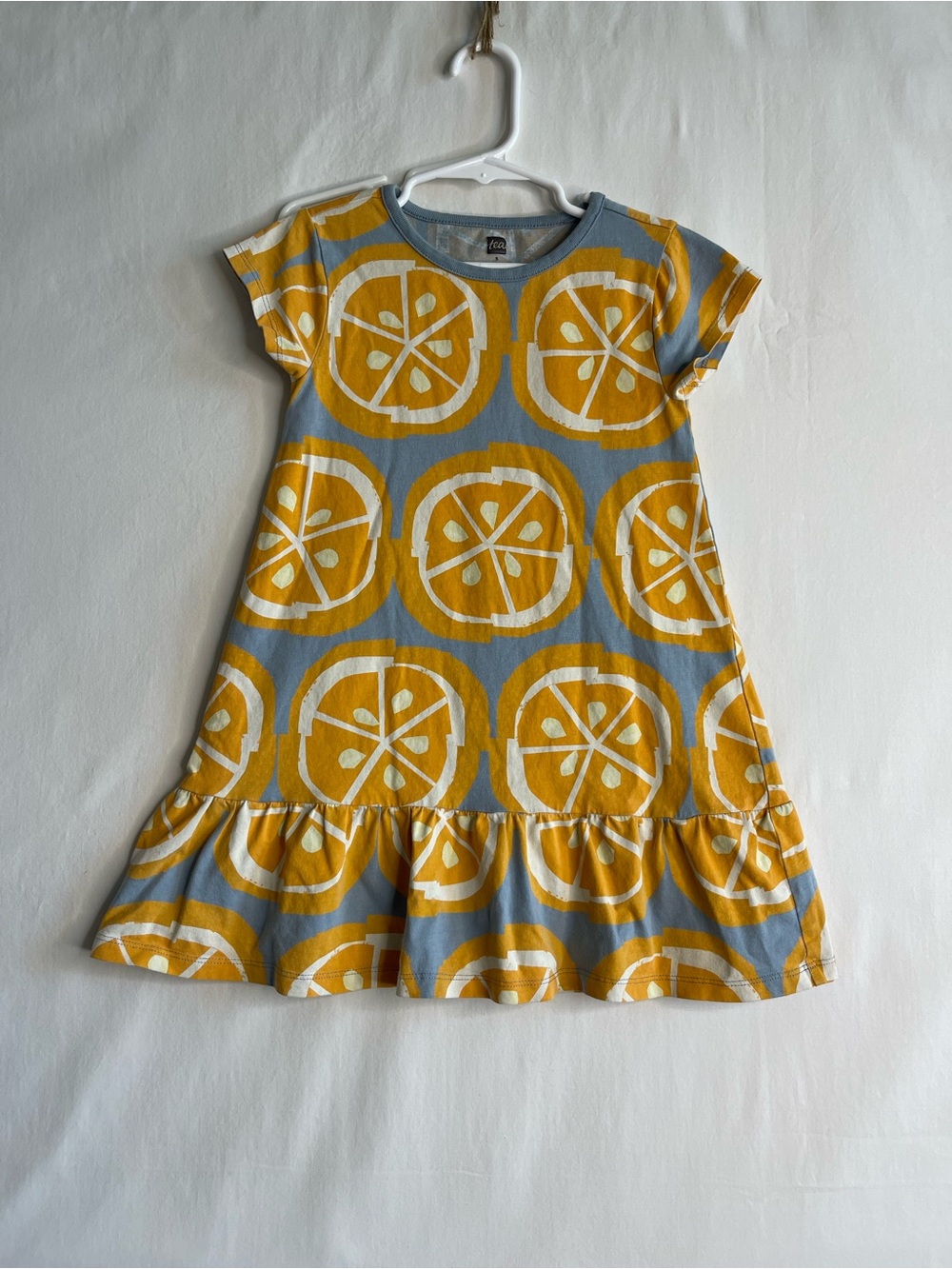 Tea Collection Yellow Citrus Ruffle Hem Dress on Blue